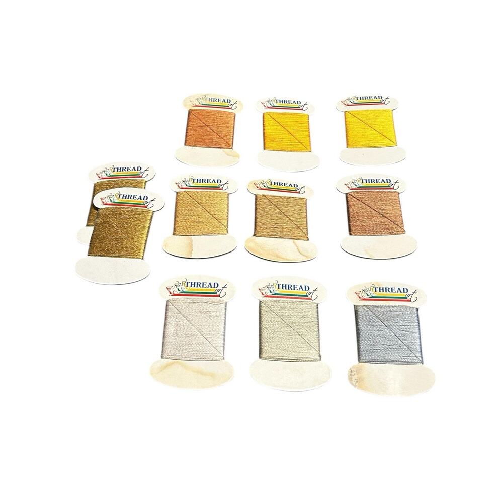 VTG Lot 11 Thread Art 100% Silk Embroidery Thread 20M Assorted Metal Shades New